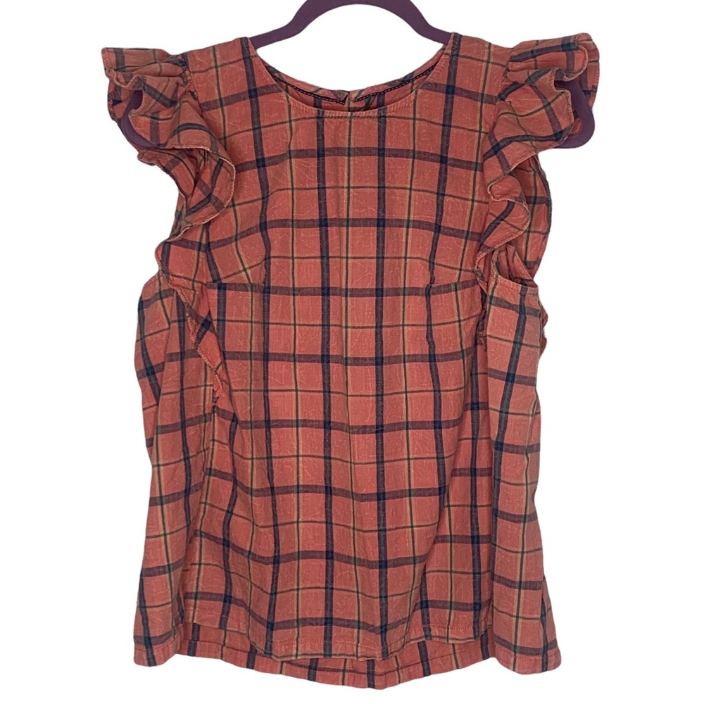 Anthropologie Plaid Acid Wash Ruffle Tank Top